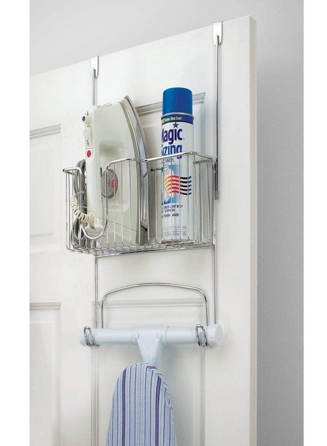 INDIAN DECOR Ironing Board Holder with Storage Basket - Over The Door Ironing Board Storage - Chrome - Image 3